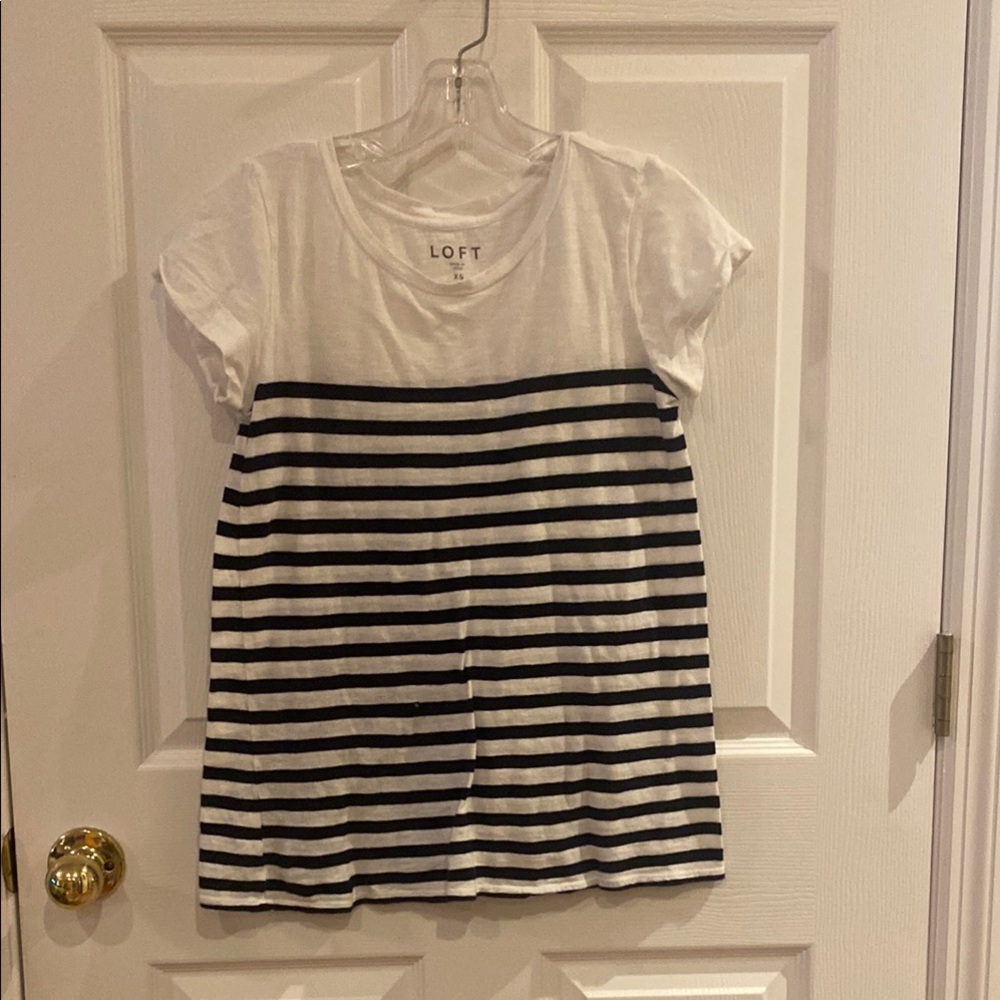 LOFT Navy and White Striped Short Sleeve Tees